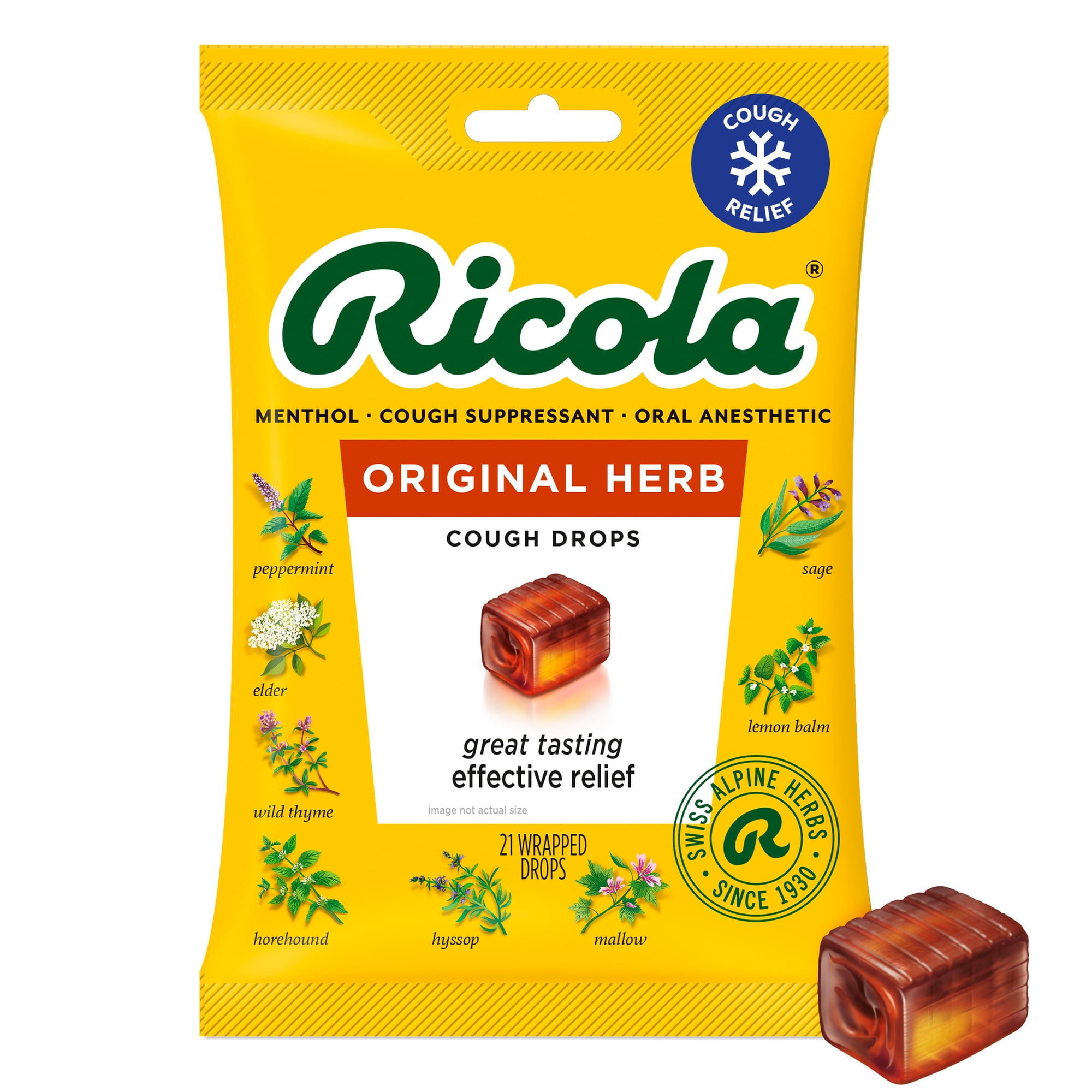 Ricola Original Herb Soothing Cough Drops for Sore Throat and Cough Relief, 21 Count