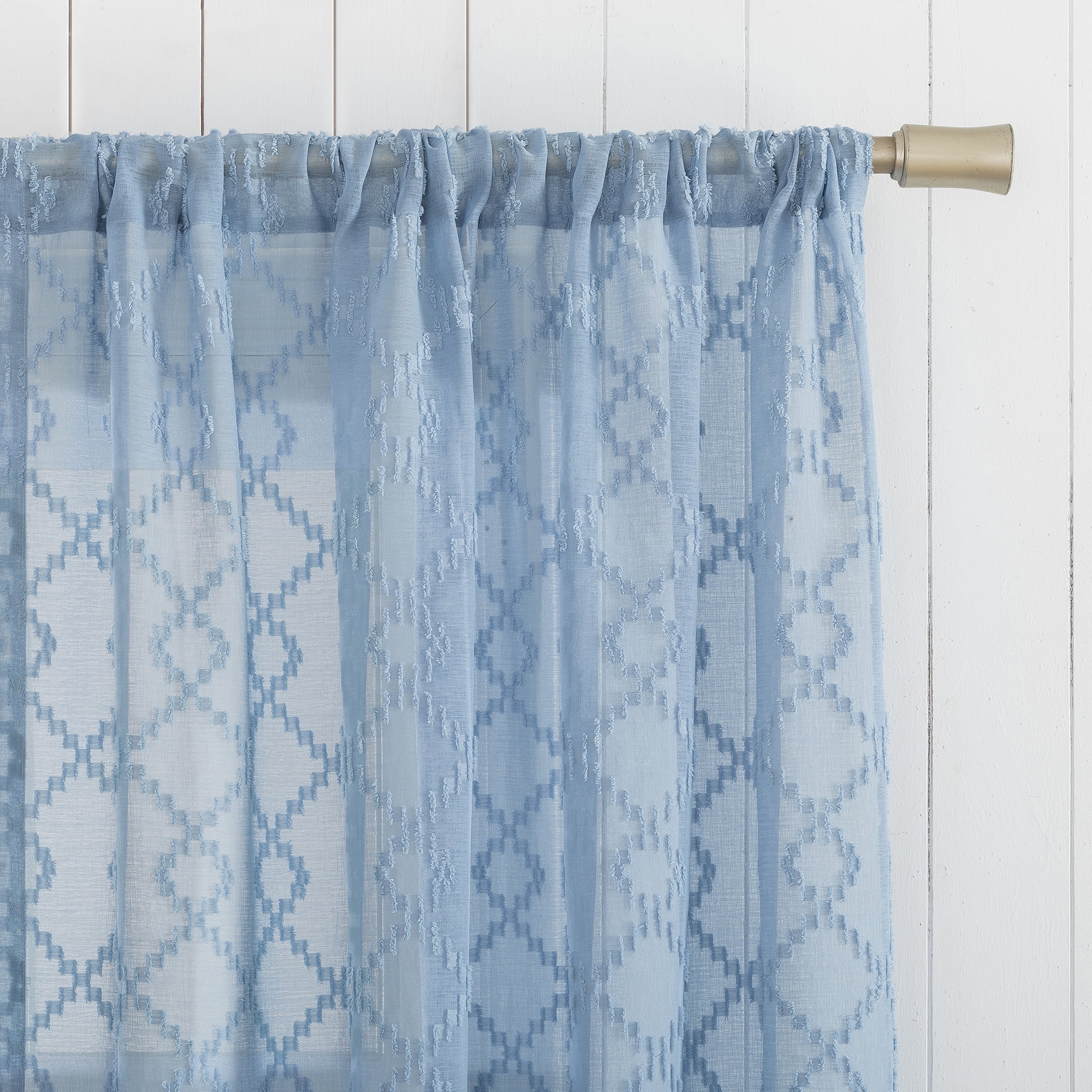 No. 918 Tina Geometric Clipped Semi-Sheer Rod Pocket Kitchen Curtains, 54"x24"
