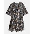 thumbnail image 5 of Terra & Sky Women's Plus Tie Front Mini Swing Dress with Short Puff Sleeves, Sizes 0X-4X, 5 of 5