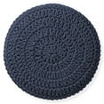 thumbnail image 5 of Hand-Knitted Cotton Pouf Ottoman Footstool, 13" Round x 11" High, Boho Accent Footrest with Non-Skid Legs, Foot Stool and Extra Seating, Navy Blue, 5 of 7