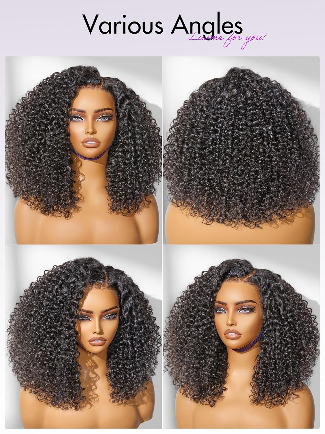 LUVME 100% Real Human Hair 18" HD Lace Frontal Wig Deep Curly Drawstring Cap Glueless Pre Cut Plucked for Women