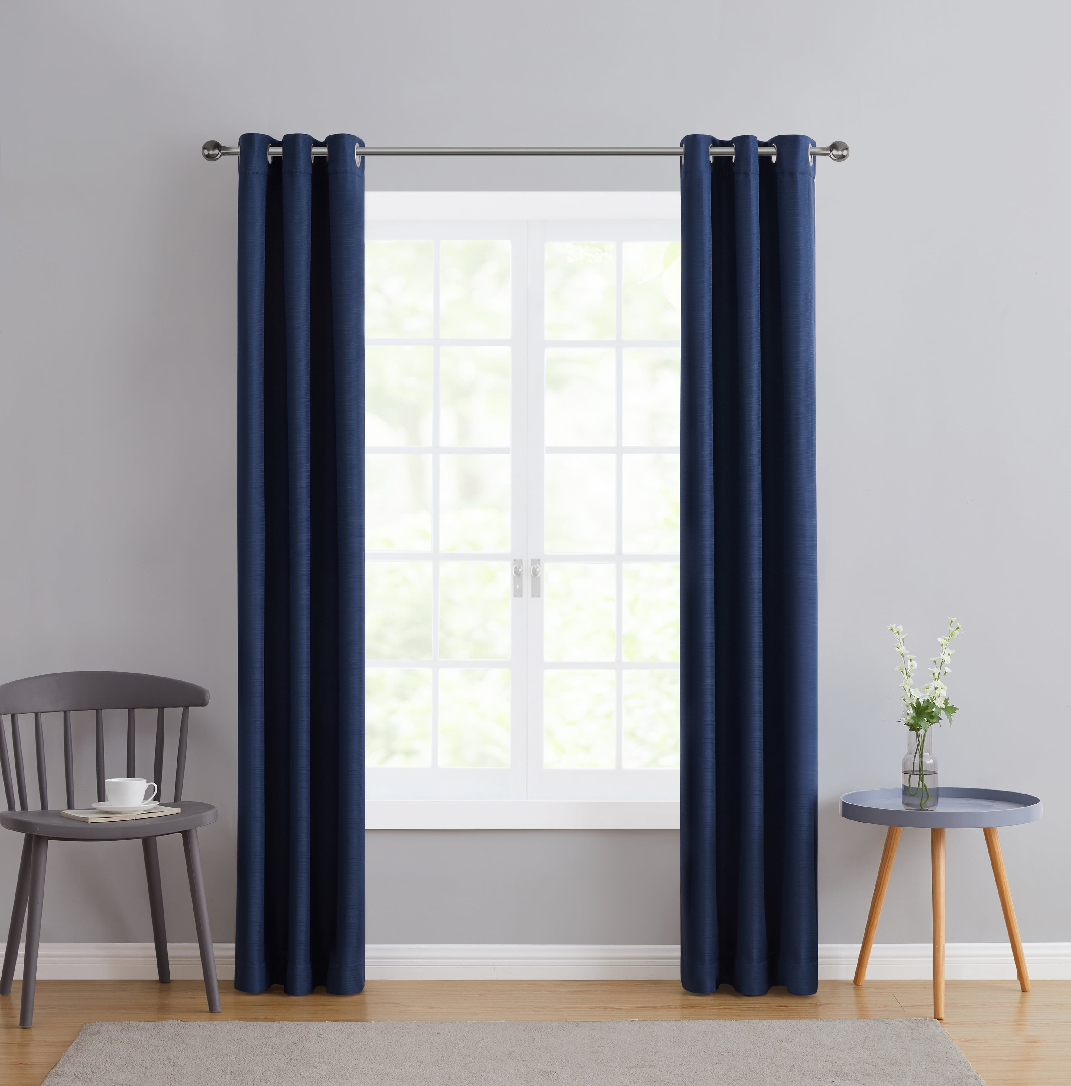 Serta So Dark 100% Blackout Navy Grommet Top Curtain Panel Pair, 37" x 84"