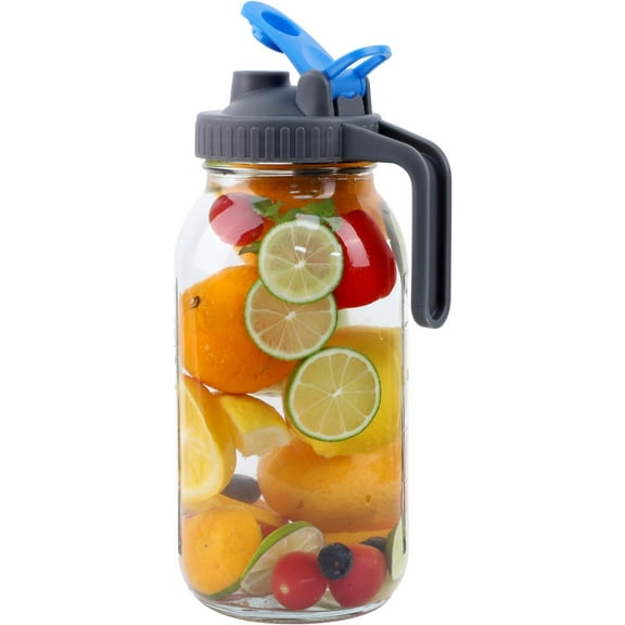 GMCOZY Mason Jar Pitcher with Pour Spout Lids & Handle, 64oz, Glass, Airtight Leak Proof
