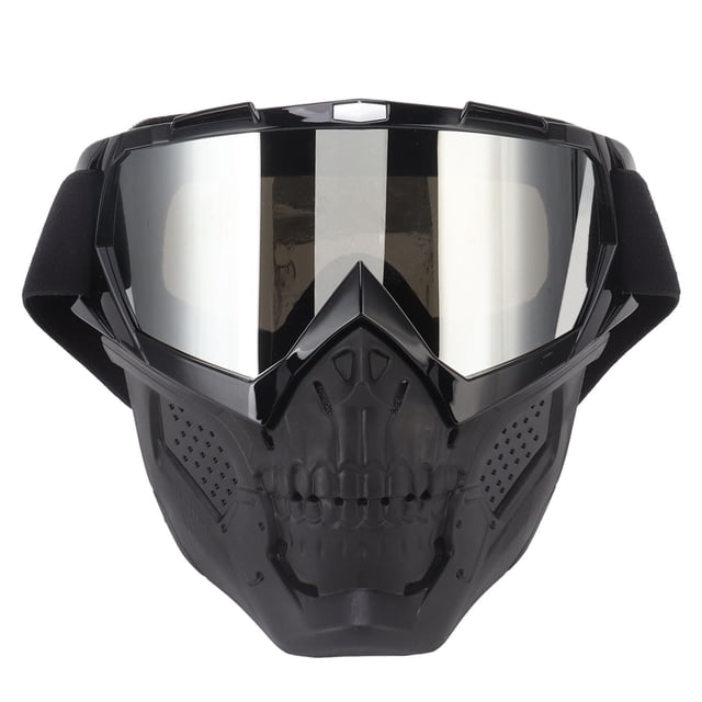 Off Road Skull Gooles , Skull Goggles Practical For Hiking Black Frame Silver Goggles Lens