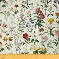 Castle Fairy Botanical Plants Fabric by the Yard 2 Yards,Chic Flower Room Decor Fabric by the Yard,Vintage Floral Sewing Fabric,Luxury Bedroom Decor