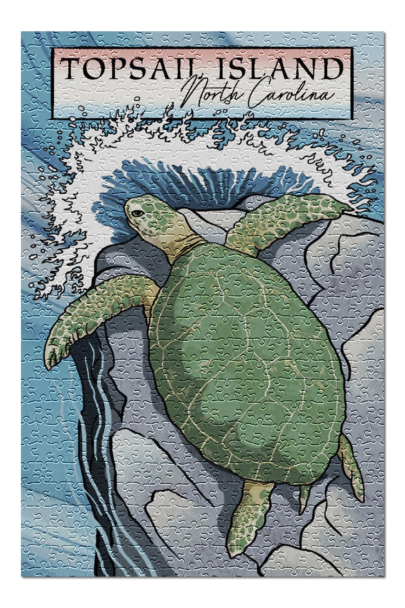 Topsail Island, North Carolina, Sea Turtle, Woodblock, 500 Piece