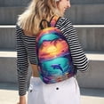 thumbnail image 5 of Disketp Hawaiian Island Dolphin print Canvas Backpack Lightweight Travel Daypack Student Rucksack Laptop Backpack-Small, 5 of 5