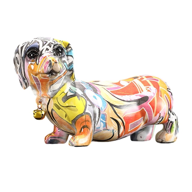 Estatua de perro de poliresina, figura decorativa de escritorio, figuras en miniatura de perro salchicha Naranja