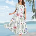 thumbnail image 2 of KLHDSF Dresses For Women Bohemian Floral Print Short Sleeve Dress Loose Casual Summer Vacation White S, 2 of 6