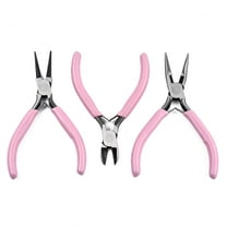 1 Set Steel Pliers Set with Plastic Handles Including Side Cutter Pliers Round Nose Plier Needle Nose Wire Cutter Plier Pink Jewelry Pliers for Beading Jewelry Making and Wire Forming