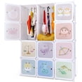 thumbnail image 1 of OLAKIDS Children Wardrobe, Kid Closet Portable Baby Dresser Cute for Kids Bedroom Nursery Armoire with Doors 12 Cube 2 Hanging Sections, Kid Clothes Storage Organizer, 1 of 9