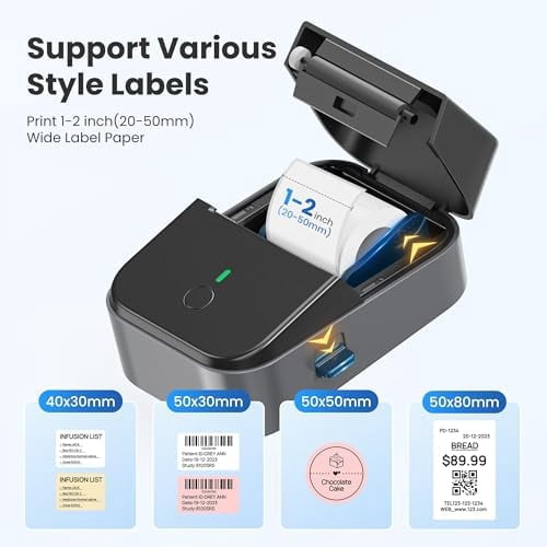 PM260 Label Maker Machine with Tape, 2 Inch Label Tape Maker Bluetooth Label Printer, Inkless Portable Label Maker with Smart AI APP for Home, Kitchen, School, Office Organization, Black
