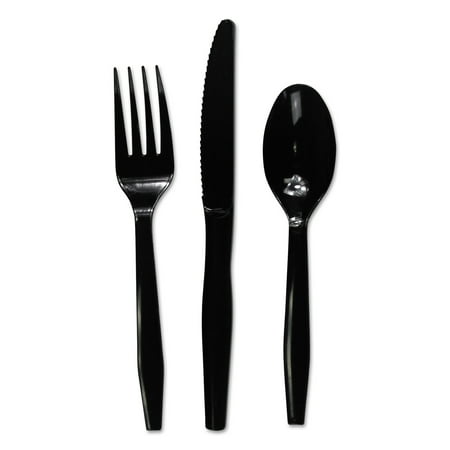 Boardwalk Three-Piece Cutlery Kit, Fork/Knife/Teaspoon, Black, 250/Carton