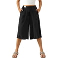 thumbnail image 4 of cocolona Womens Casual Loose High Waist Linen Pants Elastic Waist Straight Wide Leg Cropped Lounge Pants with Pockets, 4 of 5