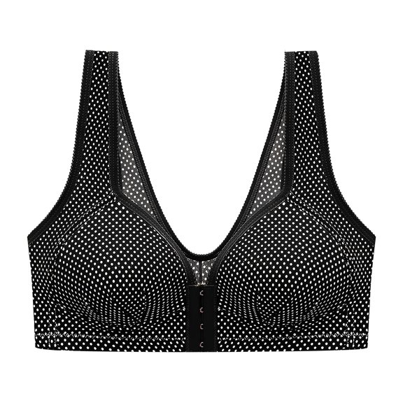 JINMGG 2023 Bras for Women Plus Size Women's Lace Comfortable Front Buckle Breathable Anti-exhaust Printing Non-Wired Bra Black XXXL