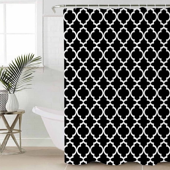 Black Morocco Small Stall Shower Curtain, Waterproof Shower Curtains for Bathroom, Boho Modern Minimalist Abstract Geometric Washable Fabric Cloth Bath Curtain for Bathtub with Hooks 36x72 Inches