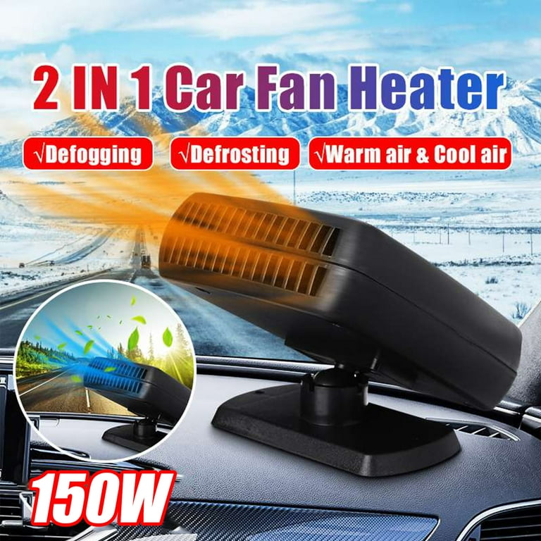 Car Heater 12V/24V Windshield De-Icers 2 in 1 150W Fast Heating & Cooling  Fans Cars Defogger Plug in Cigarette Lighter