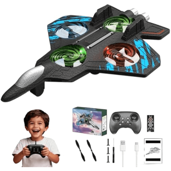 2026 New Rc Stunt Fighter Jet Toy with 360° Flips & Led Lights, Christmas Foam Remote Control Airplanes, Remote Control Fighter Jet with Stunt Roll, for 3-14 and Adults Beginners (Blue#A)