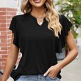 thumbnail image 4 of WIZUTIZ Tops for Women up to 30% Off Comfy Pure Colour Elegant Tshirts Ladies Holiday Beach V-Neck Blouse Linen Short Sleeve Tops Basic Ultra Soft T-shirt Oversize Retro Solid Tee Shirts Black XL, 4 of 6