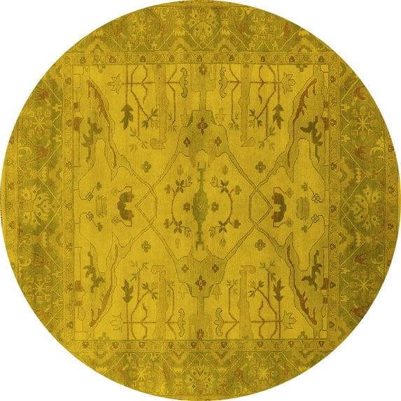 Ahgly Company Indoor Round Oriental Yellow Industrial Area Rugs, 6' Round
