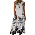 thumbnail image 3 of Lenago Dresses for Women Fashion Printed Loose Linen Dress With Round Neck and Patch Pockets Summer Vacation Beach Sundresses Maxi Dress, 3 of 8