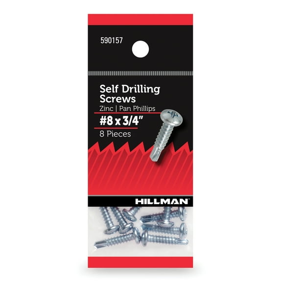 Hillman Self Drilling Screws #8 x 3/4", Steel, Zinc, Interior, Phillips, Silver, 8 pack
