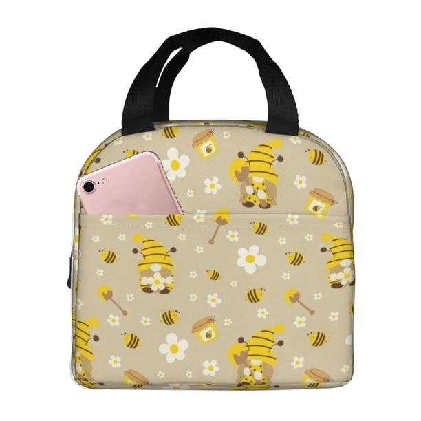 Easygdp Cute Bee Gnomes Bolsa Térmica Premium - Tela Oxford Impermeable, Gran Capacidad, Bolsillo Frontal, Unisex para Trabajo, Escuela, Actividades al Aire Libre y Picnics