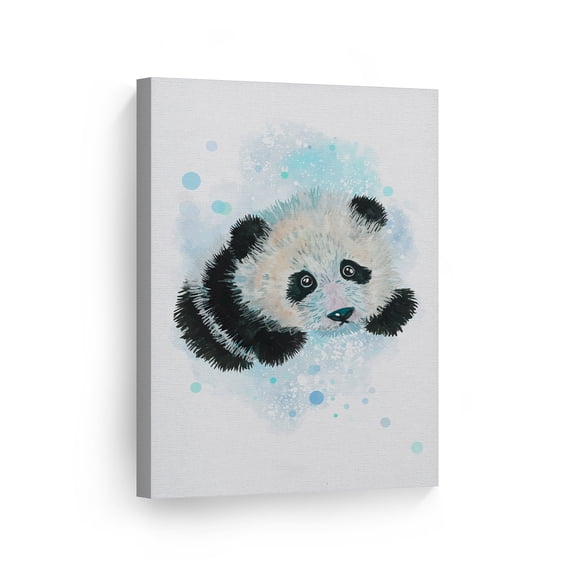 Smile Art Design Cute Panda Watercolor Paint Wall Decor White Background Canvas Wall Art Print Kids Room Decor Baby Room Decor Nursery Decor Ready to Hang Made in the USA- 12x8