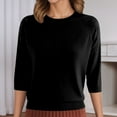 thumbnail image 4 of Bibifish Womens Sweaters Breathable Openwork Three Quarter Sleeve Sweaters Solid Color Round Neck Sweaters Soft Lightweight Sweaters, 4 of 6
