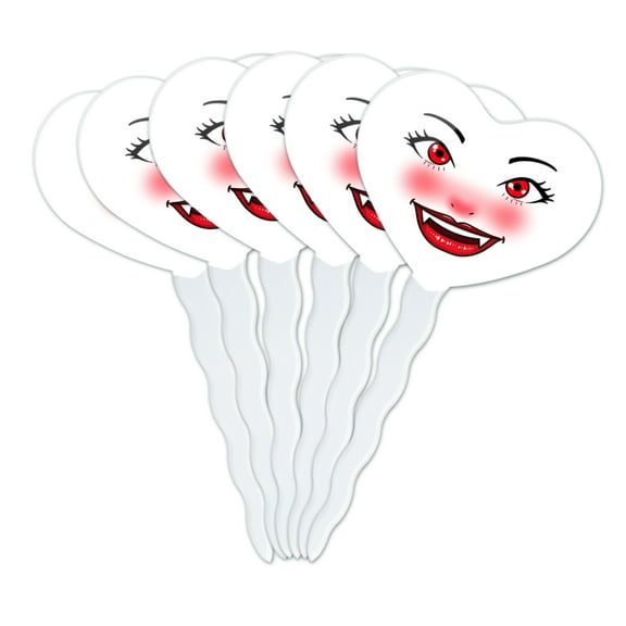 Happy Vampire Girl Smiling Face Heart Love Cupcake Picks Toppers Decoration Set of 6