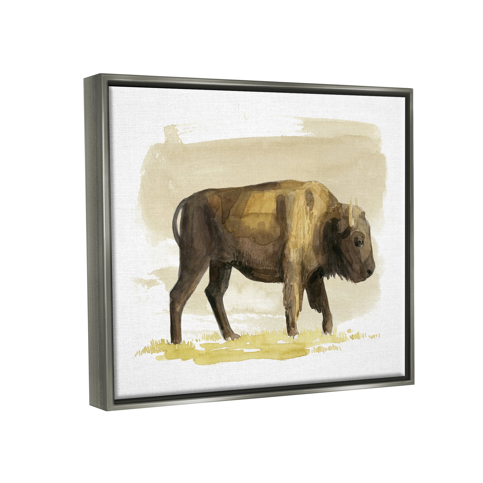 Stupell Country Bison Grazing Wildlife Animals & Insects Painting Gray Floater Framed Art Print Wall Art