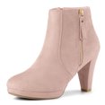thumbnail image 1 of Unique Bargains Women's Side Zip Low Platform Chunky Heel Ankle Booties Dust Pink (Size 6), 1 of 6