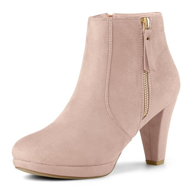 Unique Bargains Bottines à Talon Bas Plateforme à Fermeture Éclair Latérale pour Femmes