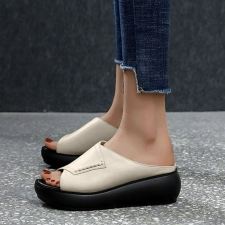 

〖Yilirongyumm〗 White 37 Slippers For Women Summer Casual Peep Slippers And Spring Sandals Fashion Soled Thick Slip Beach Women On Toe Women s Slipper