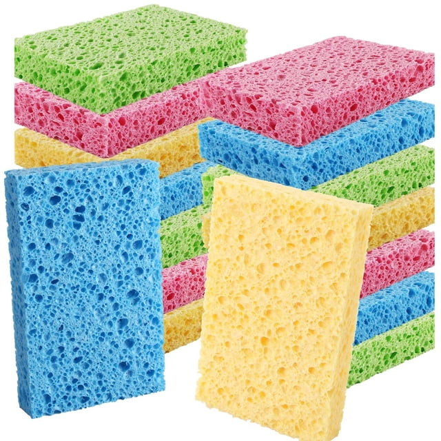 Esponja de color para limpieza, esponja para lavar platos de celulosa de cocina que no raya, paquete de 16 esponjas naturales biodegradables