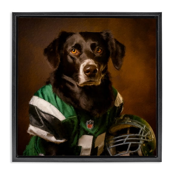 Stupell Industries Contemporary Football Star Dog Black Floating Frame Canvas Art, 18 x 18, by Sean Parnell