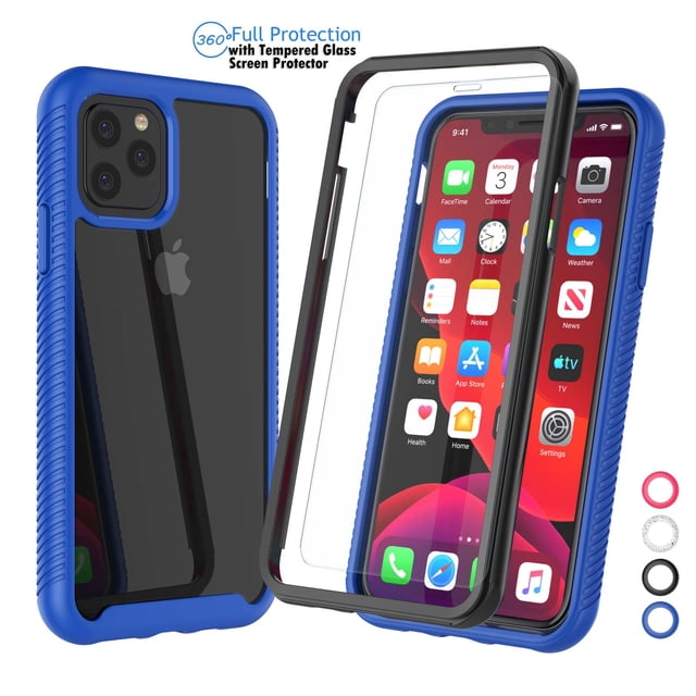 2019 iPhone 11 Pro 5.8" Case, Sturdy Case for iPhone XI Pro with Screen Protector, Full-body Rugged Bumper iPhone 11 Pro Case with Tempered Glass Screen Protector Clear Back Slim Cover