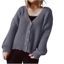 Admvng Cardigan Sweaters for Women Casual Long Sleeve Solid Open Front Button Knit Loose Cardigan with Pockets S-XL