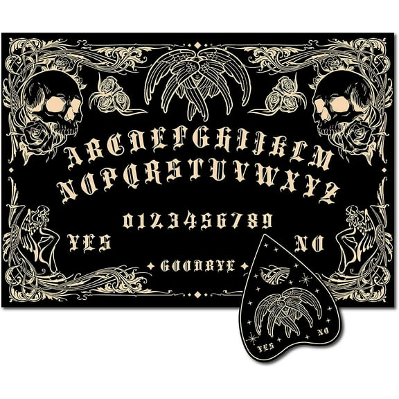 Wood Spirit Talking Board with Design Black Rectangle Pendulum Dowsing Divination Board with Planchette Spirit Hunt Decor Meta ysical Message Supplies Kit for 11.8X8.3 in