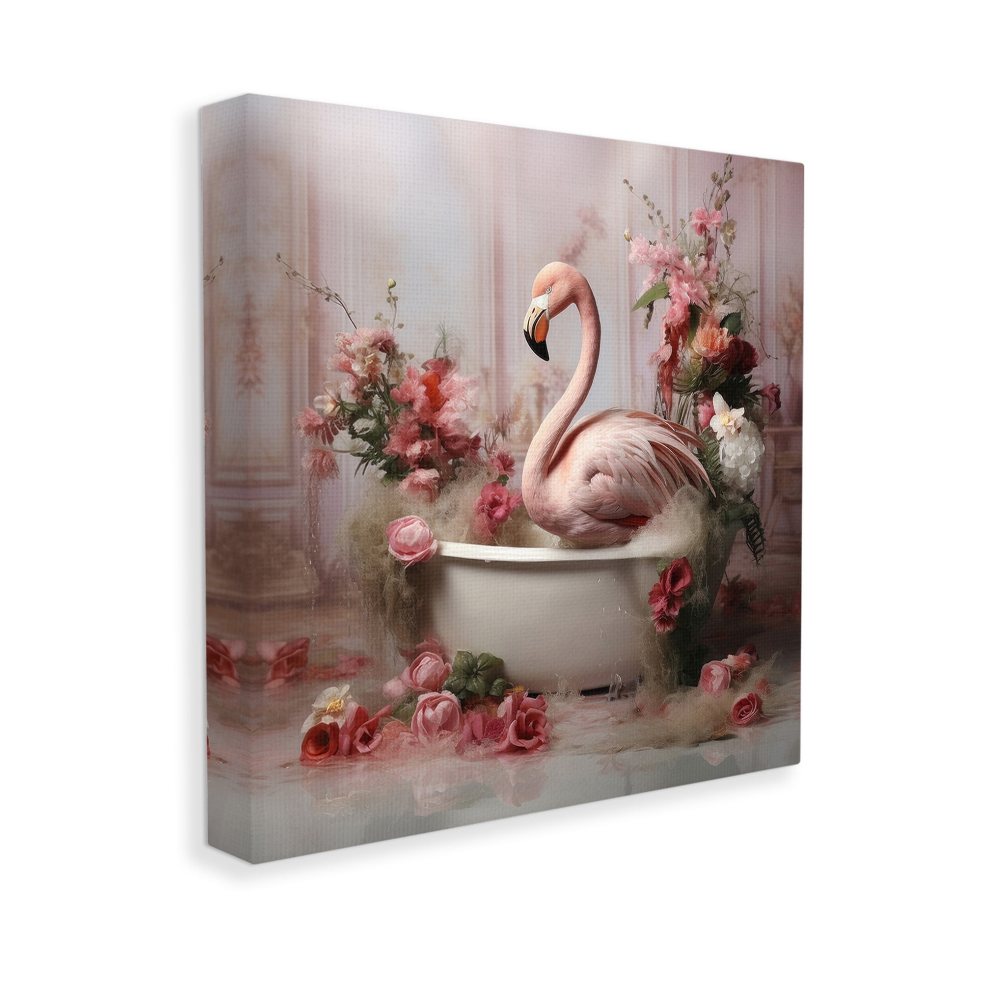 Stupell Industries Flamingo in Stately Bathroom Animals & Insects Painting Gallery Wrapped Canvas Art Print Wall Art, 30 x 30