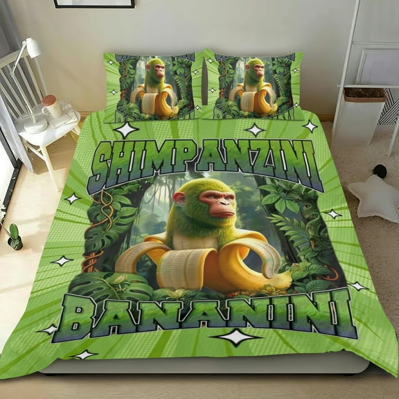 3 Piece Comforter Cover Set For Chimpanzini Bananini Tung Tung Sahur Bedding Set Cute Duvet Cover Sets Super Soft Teens Bedding Set Kids Bedroom Gifts,1 Duvet Cover with 2 Pillowcases Twin