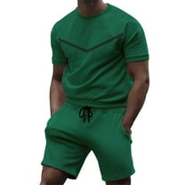 Rrunsv Suits for Men Men's short sets summer short sleeve polo shirt and shorts set casual sport suit Green,M
