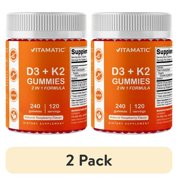 (2 pack) Vitamatic Vitamin D3 K2 with Calcium Gummies - 240 Count - Non-GMO, Gluten Free