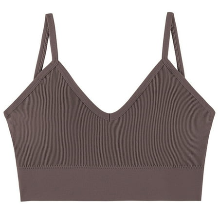 ATOYSOY Women s Ribbed Crop Tank Tops Bra Everyday Bra Spaghetti Strap Yoga Running Activewear Thin Lightly Girls Wirefree Underwear Push Up Bra Breathable Clearance Brown XXL