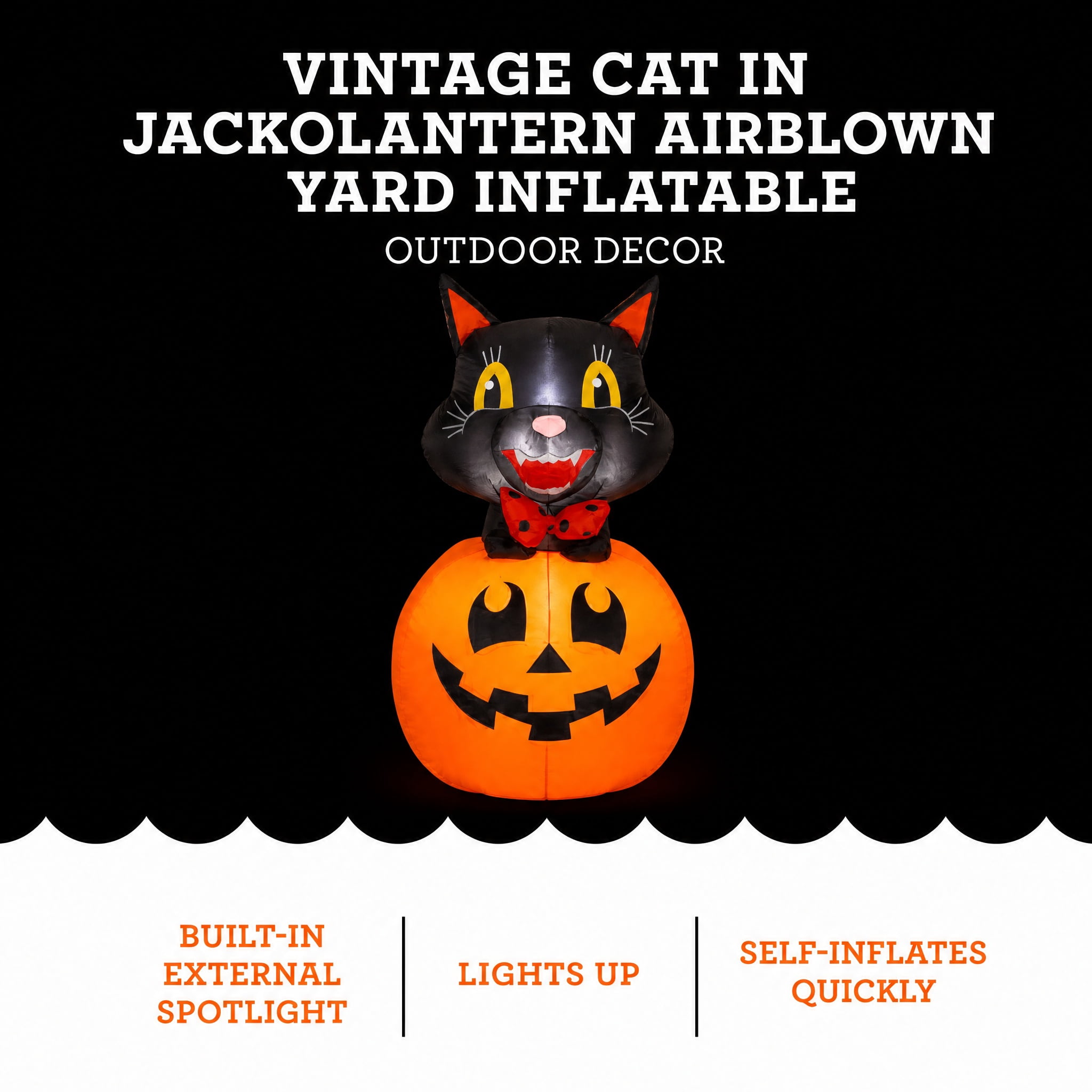 Vintage Cat in Jack-o'-Lantern Airblown Yard Inflatable, Multicolor, 3.5', Halloween by Way To Celebrate