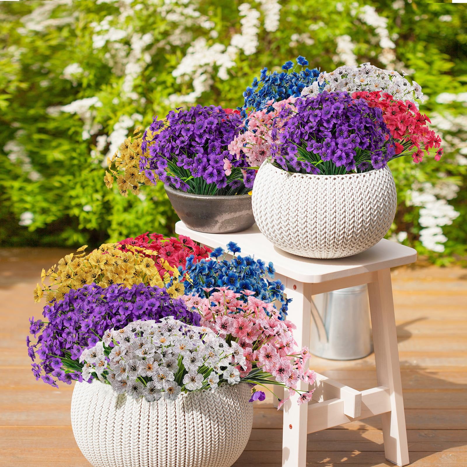 24 Bundles Artificial Silk Violet Flowers Realistic UV Resistant Outdoor Fake Plants for Indoor/Outside, Front Porch, Garden, Hanging Planter, Window Box Decoration (Dark Purple)