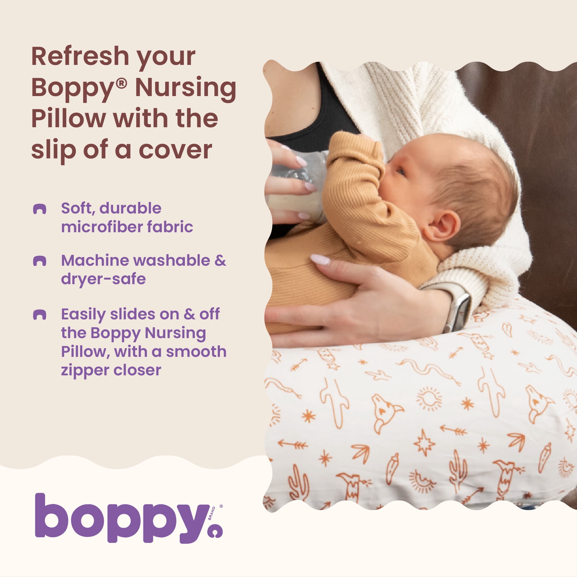 Boppy New Nursing Pillow Cover, Tan Southwest