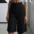 thumbnail image 2 of vigerkar High Waist Bermuda Shorts Women Knee Length Wide Leg Dressy Casual Summer Pleated Front Work Shorts with Pockets, Tailored Office & Beach Versatile (Black, L), 2 of 7