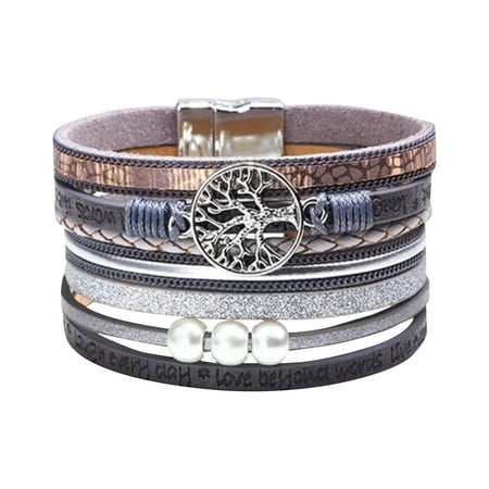 Braided Wrap Leather Bracelets for Men Vintage Life Tree Charm Beads Ethnic Tribal Wristbands
