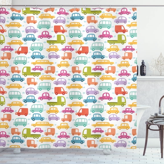 Ambesonne Cars Shower Curtain, Colorful Drive, 69"Wx70"L, Multicolor